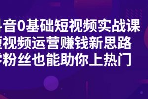 抖音0基础短视频实战课，短视频运营赚钱新思路，零粉丝也能助你上热门