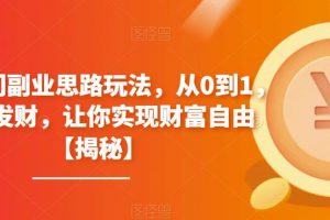 4个冷门副业思路玩法，从0到1，闷声发财，让你实现财富自由【揭秘】