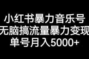 小红书暴力音乐号，无脑搞流量暴力变现，单号月入5000+