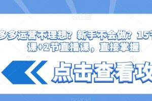 拼多多运营不理想？新手不会做？​15节系列课+2节直播课，直接掌握