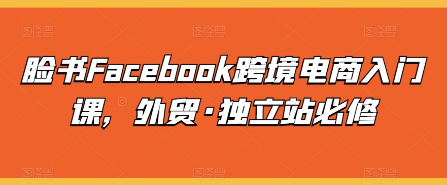 脸书Facebook跨境电商入门课，外贸·独立站必修