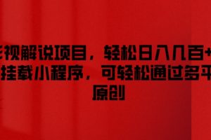 影视解说项目，轻松日入几百+，可挂载小程序，可轻松通过多平台原创【揭秘】