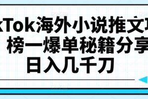 TikTok海外小说推文项目，榜一爆单秘籍分享，日入几千刀