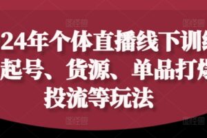 2024年个体直播训练营，起号、货源、单品打爆、投流等玩法