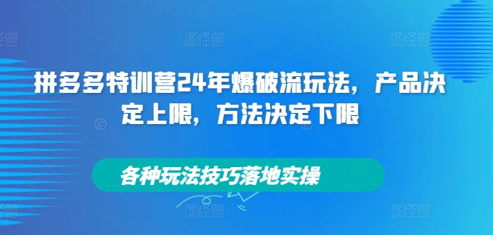 拼多多特训营24年爆破流玩法，产品决定上限，方法决定下限，各种玩法技巧落地实操