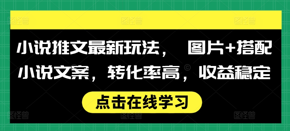 小说推文最新玩法， 图片+搭配小说文案，转化率高，收益稳定