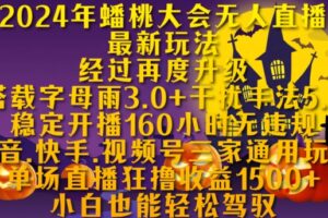 2024年蟠桃大会无人直播最新玩法，稳定开播160小时无违规，抖音、快手、视频号三家通用玩法【揭秘】