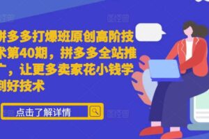 拼多多打爆班原创高阶技术第40期，拼多多全站推广，让更多卖家花小钱学到好技术