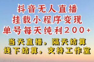 抖音无人直播挂载小程序，零粉号一天变现二百多，不违规也不封号，一场挂十个小时起步【揭秘】