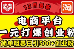 12月最新：电商平台1元打爆创业粉，简单粗暴日引500+精准创业粉，轻松月入过W【揭秘】