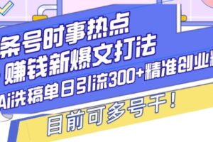 头条号时事热点+赚钱新爆文打法，Ai洗稿单日引流300+精准创业粉，目前可多号干【揭秘】