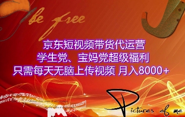 京东短视频带货代运营，学生党、宝妈党超级福利，只需每天无脑上传视频，月入8000+【仅揭秘】